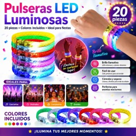 Yataia 20 Piezas Pulseras Luminosas Para Fiestas, Brazaletes Led Neon Con Pilas, Brillantes Para Bodas, Cumpleaños, Eventos Nocturnos, Fiestas En La O