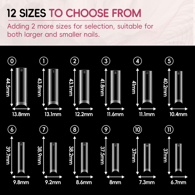 Luckyfairy XXL Nail Tips Square 120 Pcs 12 Sizes -