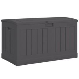 Suncast 50 Gallon Medium Capacity All Weather Construction Resin Outdoor Storage Deck Box with Arched Lid for Patio, Garden, or Pool, Peppercorn