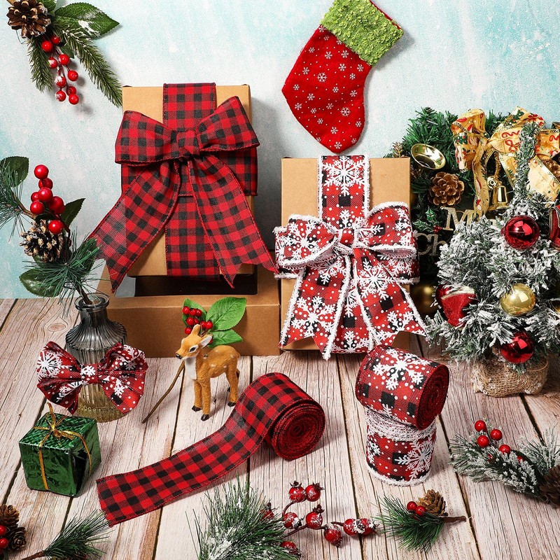 Geosar 3 Rolls 30 Yards Christmas Ribbon Wired 2.5 Inch,