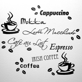 WANDfee Wall Sticker for Kitchen, Coffee Cup, Coffee Beans, Black