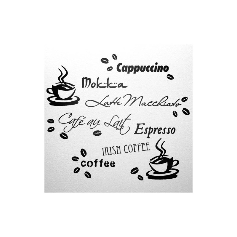 WANDfee Wall Sticker for Kitchen, Coffee Cup, Coffee Beans, Black