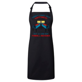 Fabulous Premium Kitchen Apron Pinball Machine - Money Can't Buy Happiness Flipper Video Games, black