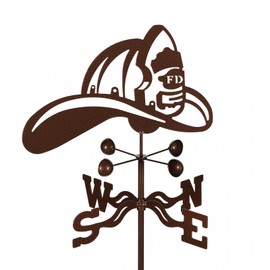 EZ Vane Fire Helmet Weathervane — Post Mount, Wind Cups, Antique Copper Finish, Steel with Durable Triple Powder Coating, Handcrafted in USA