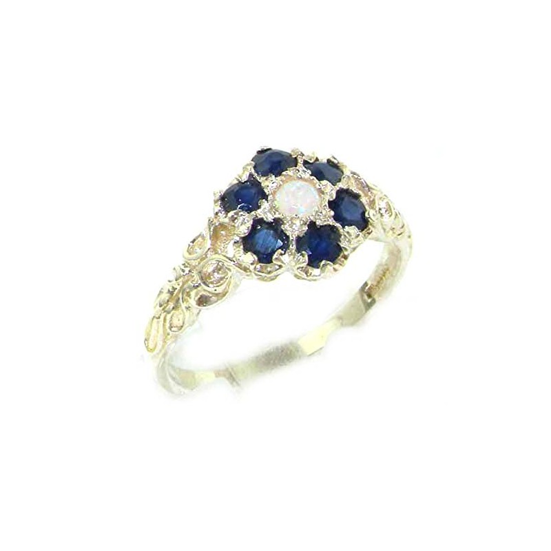 Victorian Ladies Solid Sterling Silver Natural Fiery Opal & Sapphire