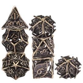 SIQUK 7-Piece DND Dice Set, Metal Dice Game, Polyhedral Dice, Hollow Game Dice, Dungeons and Dragons Dice for D&D, MTG, RPG (Antique Bronze)