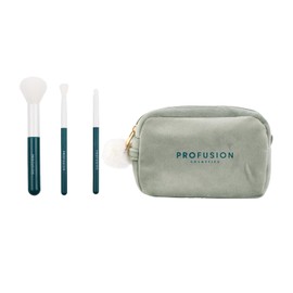 Profusion Cosmetics Wonder Brushes 3PC Makeup Brush with Cosmetic Bag, Fluffy Bristles for Smooth Application of Foundation, Blush, Concealer