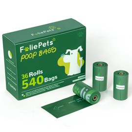 FoliePets Poop Bags for Dogs - 40% Plant-Based, Extra Thick 9x13 Inch Dog Poop Bags Rolls，Leakproof Waste Bags (540 Counts)