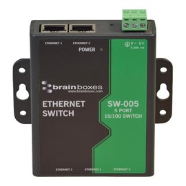 BRAINBOXES SW-005 Brainboxes Unmanaged Ethernet Switch 5 Ports, DIN Rail/Wall, RJ45 x 5, 10/100Mbps