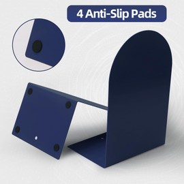 Lulonpon 4 Pieces Book Ends, Bookends, Books Stand, Metal Bookend for Shelves, Blue Book Ends for School, Library, Desktop Organizer