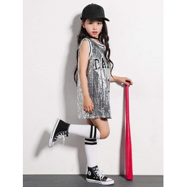 LOLANTA Girls Hip Hop Dance Clothes Kids Jersey Sequin Costume,Grey,10-12