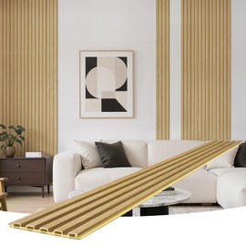 Tepanecov WPC Slat Wall Paneling, 8-Pack Wood 3D Wall Panels for Interior Wall Decor, TV Background, Living Room, 94.5 x 6 in (Oak)