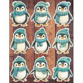Unbranded Penguin Teal Scarf Vinyl Die Cut Stickers Set Scrapbooking Laptop Waterbottle