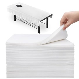 100 pcs sabanas desechables camilla masaje, Apertura, 180 * 80cm sábana SPA, Campos quirurgicos desechables, Transpirable y suave, Adecuado para spas, Salones de belleza, Hoteles, Viajes (Con agujero redondo)