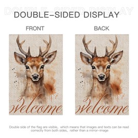 TopPacific Linen Deer Welcome Garden Flag 12x18 Inch Double Sided Outside, Spring Summer Autumn Winter Seasonal Thanksgiving Christmas Yard Outdoor Decorative Flag Yard Flag（7105）