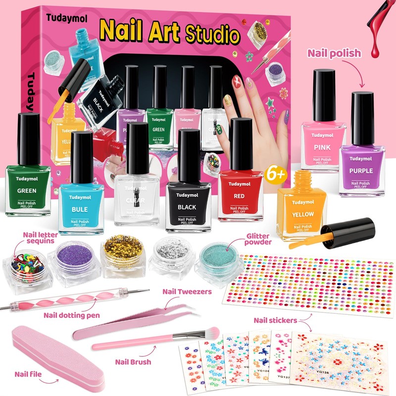 Tudaymol Pretend Play Nail Art Toy Kit,Kid-safe, Non-toxic Materials-Children Nail