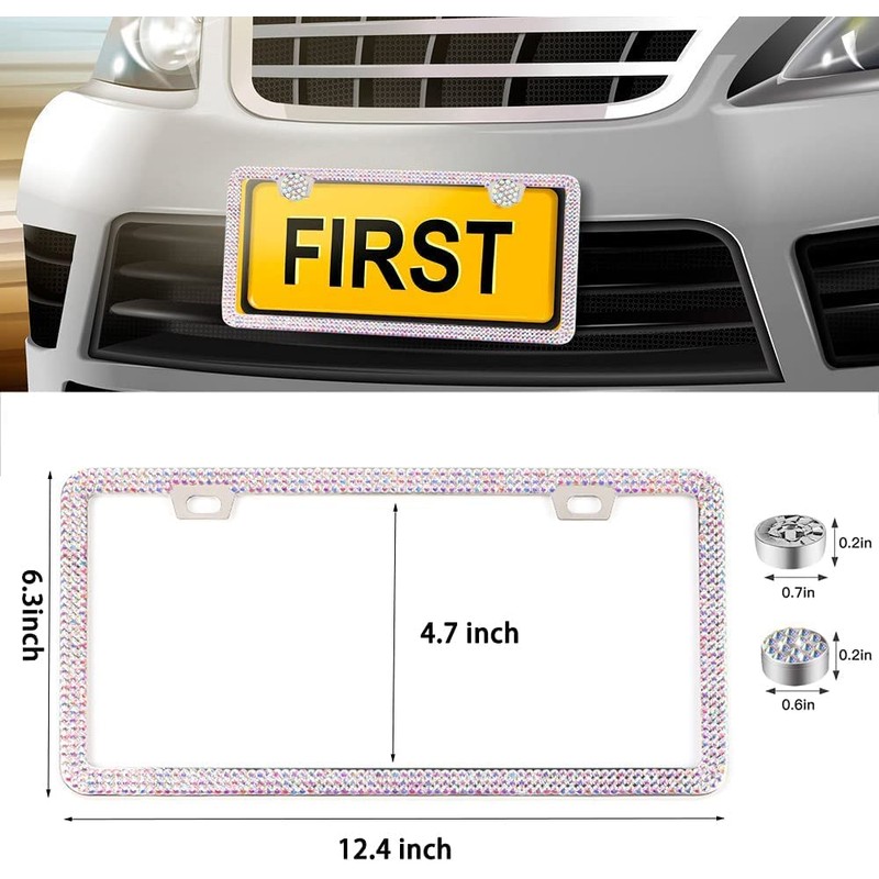 Diamond License Plate Frame,Luxury Clear Glass Crystal Rhinestone Bling License