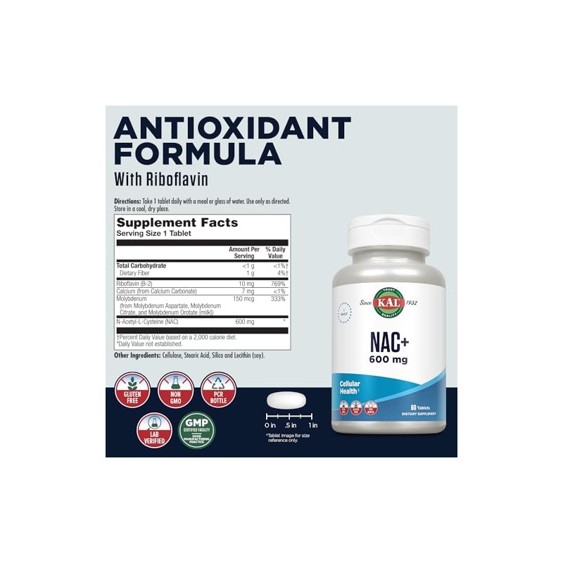 Kal N-acetyl Cysteine Plus Tablets, 60 Count