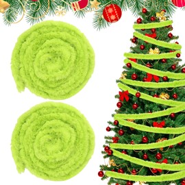 Christmas Lime Green Garland, 33 ft Fluffy Xmas Marabou Feather Trim Christmas Tree Hanging Garland Faux Green Synthetic Plush Decorations for Holiday Party Craft Sewing Xmas Tree Decoration
