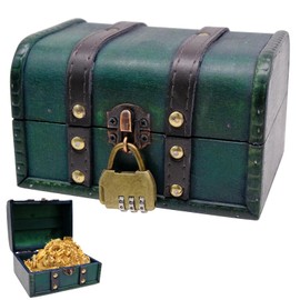 Fahibin Kids Pirate Treasure Chest,Wooden Treasure Chest with Lock,Vintage Wood Treasure Chest,Treasure Chest Wood Small,16cm*12cm*9.5cm,for Treasure, Jewellery, Gift