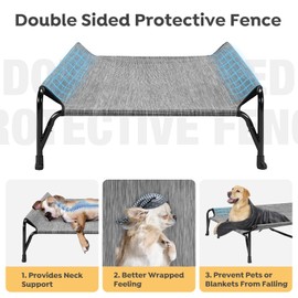 Veehoo Elevated Raised Dog Bed, Original Cooling Outdoor Dog Cot with Double Sided Protective Fence for Large Dogs, Washable Breathable Mesh, V-Shaped No-Slip Feet, Large, Black Silver