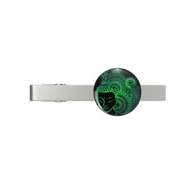 BUDDHA & SPIRAL MANDALA - BRILLIANT JADE ON BLACK Silver Tie Clip Tie Bar Veteran Gift