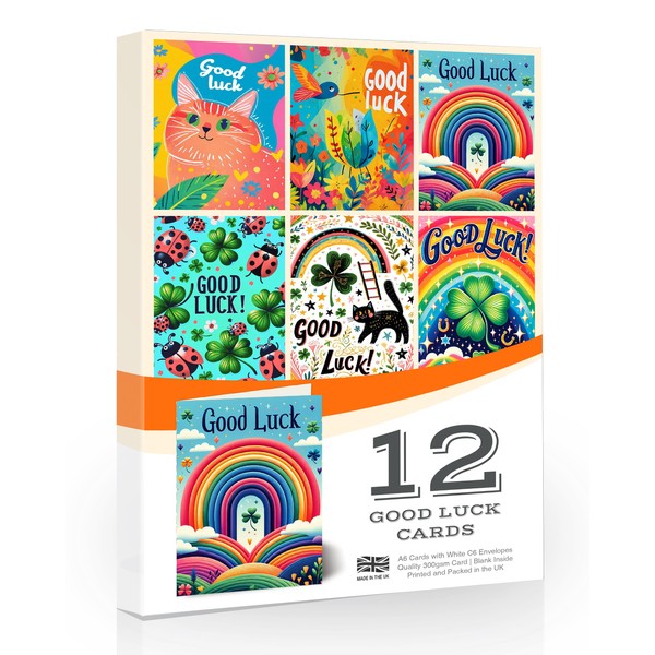 12 x Good Luck Cards - Colourful Style - Folding