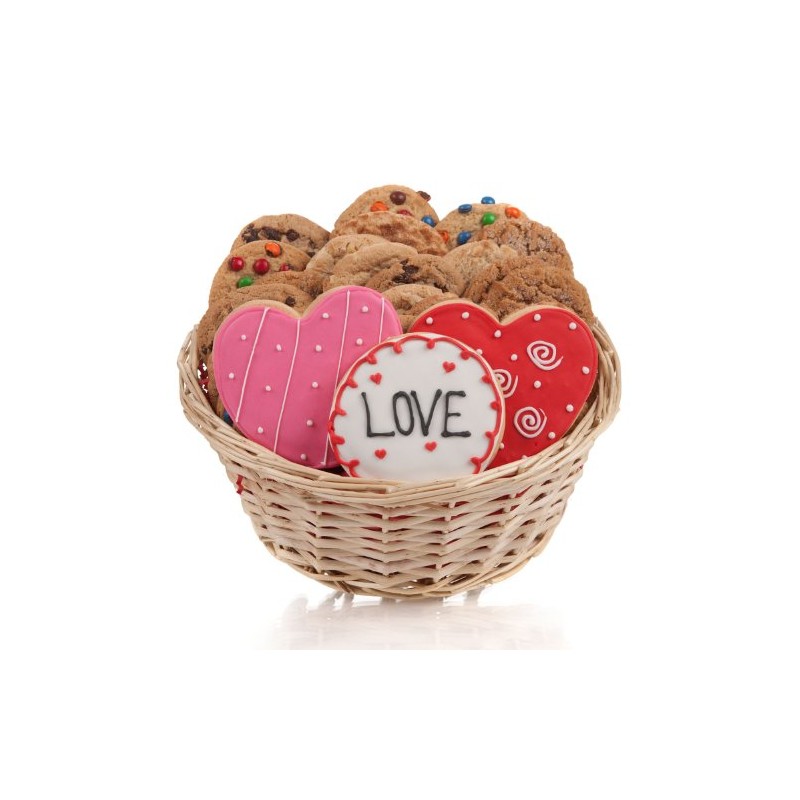 Lovely Hearts Cookie Gift Basket- 24 Pc.