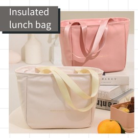 ALVEIN Insulated Lunch Bag, Small, Waterproof, Tote Bag, Cold Insulation, Simple, Large Capacity, Plain (Light Brown)