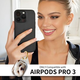 AKMASK Compatible with AirPods Pro 3rd Generation Case (2025), Soft Cute TPU Drop Protective Shockproof Cover AirPods Pro 3 Case Accessories with Gold Keychain for Women Men Cute White Dog