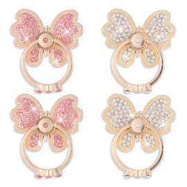 3Pcs Butterfly Phone Ring Holder, 360 Rotation Phone Ring Grip Stand for Girl Women Cute Metal Butterfly Shaped Cellphone Grip Compatible with Smart Phones or Phonecase (White, Pink)