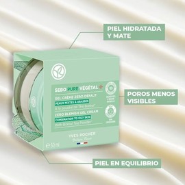 Yves Rocher Crema Facial Matificante - Sebo Pure Vegetal - Reduce la apariencia de los poros - con Ácido Salicilico - Para piel mixta a Grasa - 50 ml