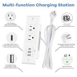 Recessed Power Strip with PD 20W Type-C, Desk Outlets with 2 USB-A & 1 USB-C Port, Furniture Flush Mount Power Strip for Drawer, Side Table, Conference, 45 Degree Flat Plug 6.56 FT Cord, ETL Listed
