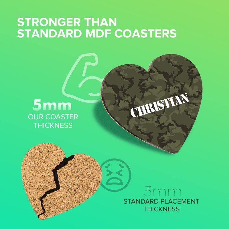 1 x Heart Coaster - Name Christian Camouflage Army Military