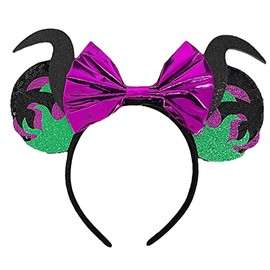 Maleficent Sequin Minnie Mouse Inspired Alice Headband With Big 5" Sequin Top Bow Handmade