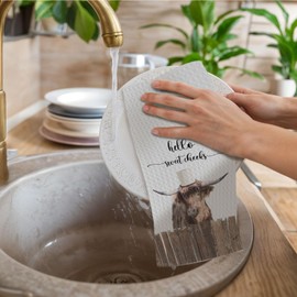 ChissNook Highland Cow Gifts Towels, Rustic Farmhouse Bathroom Decor for Home, Farmhouse Highland Cow Decorative Kitchen Towels, Hello Sweet Cheeks Bathroom Decor, 16x24 Inch