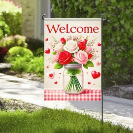 Blissyard Valentine Garden Flag 12x18 Inch Happy Valentines Day Mason Jar Double Sided For Outside Courtyard Lawn Porch Small Love Heart Rose Holiday Yard Outdoors Flags