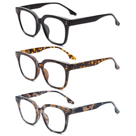 JixGien Reading Glasses for Women - Oprah Style Square Readers with Blue Light Blocking and Spring Hinge Computer Square Eyeglasses（+1.50，Black&Tortoiseshell&Blue Tortoiseshell）