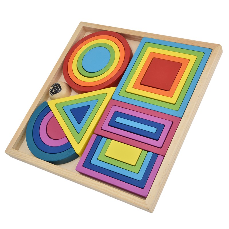 Baby Blocks Stacking Puzzle Set Colorful Wooden Building Blocks Educational