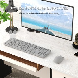 KEQTFT Wireless Keyboard and Mouse Combo, 110 Round Quiet Keys, Adjustable Optical Mouse, Share 1xUSB Receiver, Power Switch, for Windows Mac(Gray)