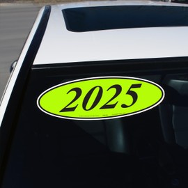 Oval Year Model Adhesive Windshield Sticker – 14” x 5.5” – Choose 14-Dozen (2012-2025) or 16-Dozen (2010-2025) | Fluorescent Vinyl, Waterproof, Removable Adhesive (Chartreuse & Black Oval 2010-2025)