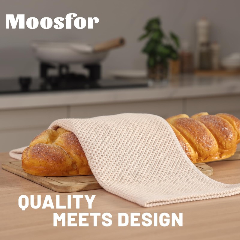 Moosfor 100% Cotton Tea Towels, Highly Absorbent Soft Dish Cloths,