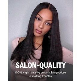 Megalook Glueless Wigs Human Hair 6x5 Ready to Go Closure Wig 12A Salon-Quality Pre Plucked Pre Cut Straight Wig 220% Density Bleached Tiny Knots (6x5 lace straight wig, 14 inch)