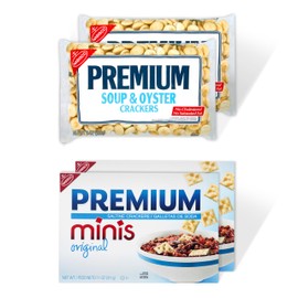 Premium Saltine Crackers Variety Pack, 2 Mini and 2 Soup & Oyster Crackers, Lunch Snacks, Bulk Snacks, 4 Packs