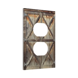 Rustic Shabby Worn Brown Wooden Barn Doors 1 Gang Outlet Plate Covers Decorative Single Duplex Wall Plate Electrical Receptacle Light Switch Cover Faceplate Switchplate for Farmhouse Bedroom Decor