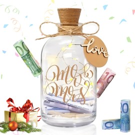 LED Flaschenlicht Hochzeit, Geldgeschenk Hochzeit Verpackung, Hochzeitsgeschenke für Brautpaar & Frisch Verliebte, Leuchtflasche mit Spruch, Spardose Personalisiert, Geschenkidee