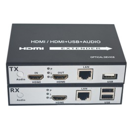 HDMI Over Ethernet CAT5e/CAT6/CAT7 Extender 1080P Up to 492 FT Full HD Loop Out Transmitter and Receiver A Set (with KVM)
