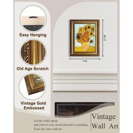 AGOLINE Vintage Gold Framed Wall Art-Sunflower Classical Wall Pictures for Living Room Bedroom kitchen Canvas Wall Art Prints,9"x12"