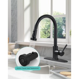 Pull Down Faucet Head Replacement: 3-Function Kitchen Faucet Sprayer Head Replacement with 9 Adapters - Matte Black Sink Faucet Head Compatible with Moen, Delta, American Standard Faucets