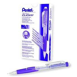 Pentel Twist Erase CLICK Mechanical Pencil, 0.7mm, Clear Barrel, Violet Grip, Box of 12 (PD277TV)